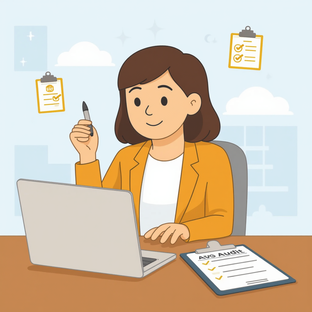 Agnes voert een AVG-audit uit met een checklist en laptop voor een Nederlands mkb