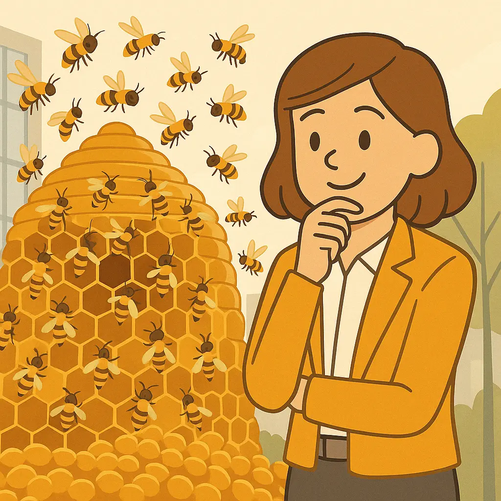 Afbeelding van een bij die een bijennest binnen gaat