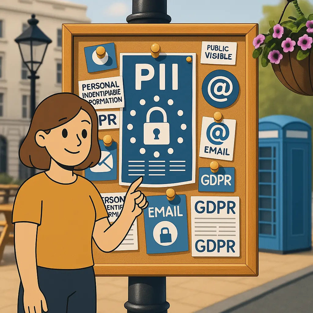 Een flyer met persoonsgegevens en een AVG-slotje of schild   een visuele reminder dat openbare data nog steeds beschermd is.