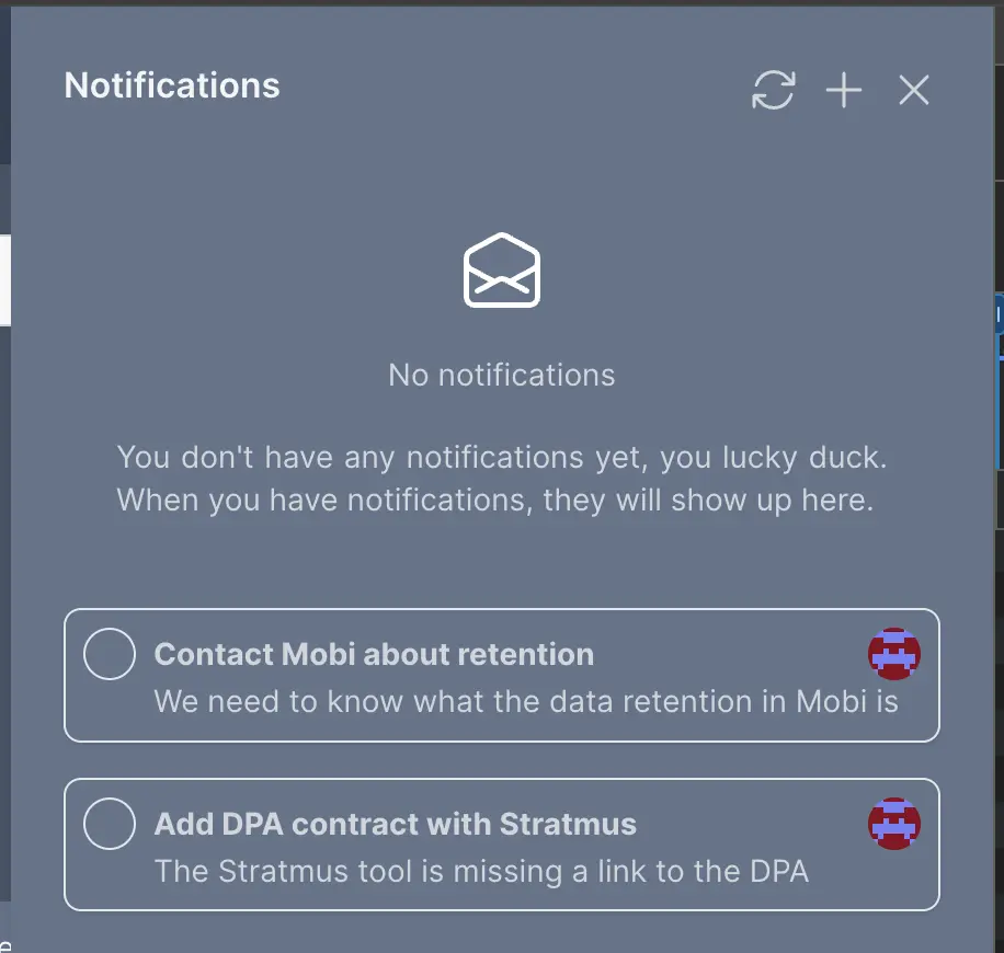 Screenshot of ComplianceHive Notification Panel