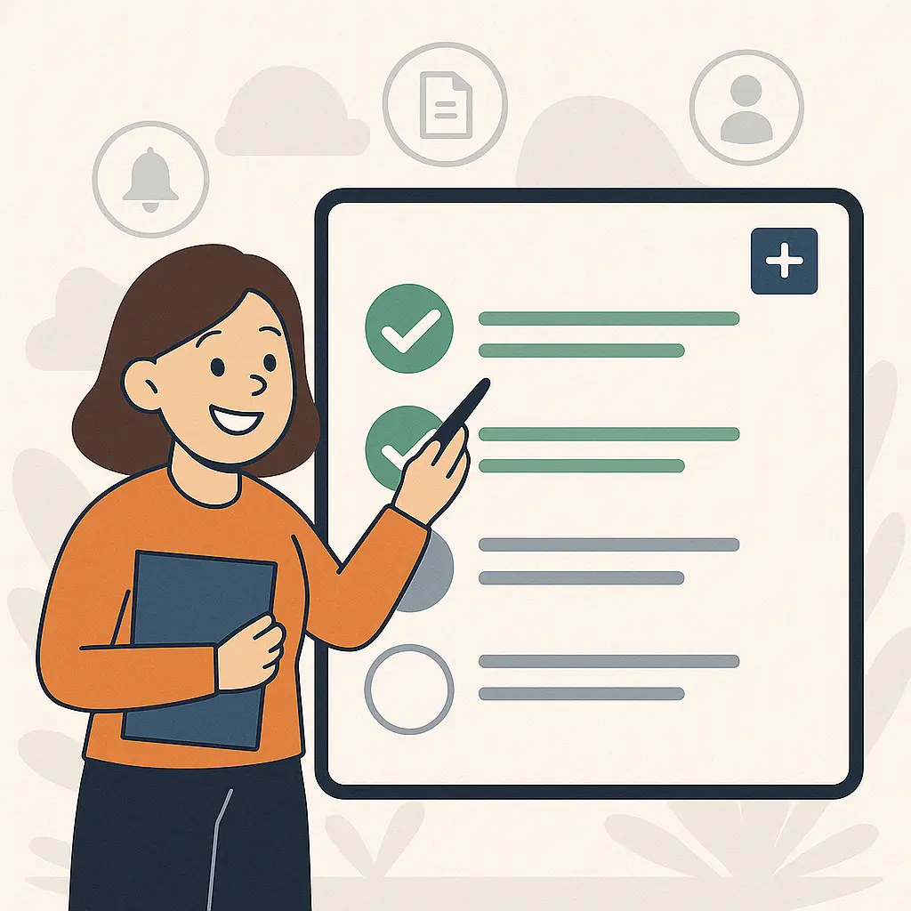 Mevrouw presenteert een takenlijst