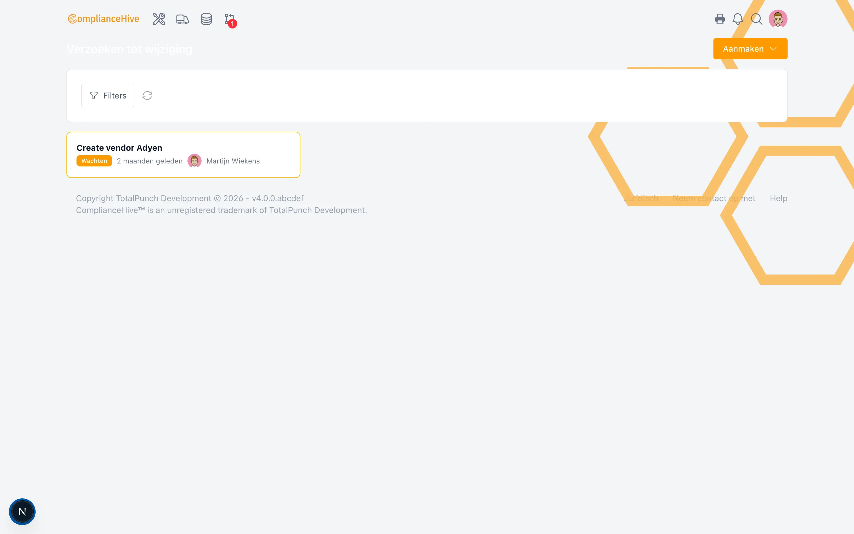 ComplianceHive schermafbeelding