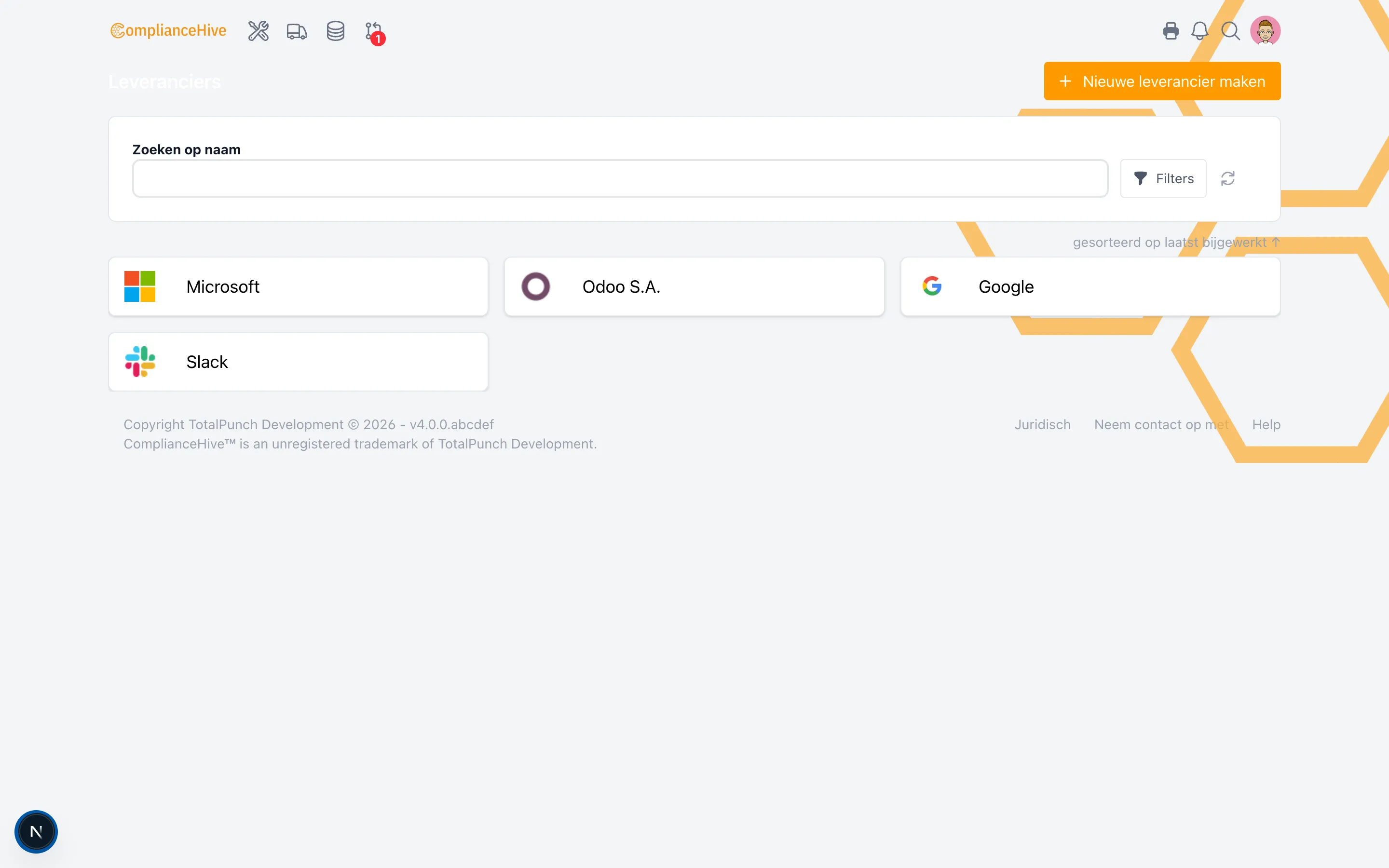 ComplianceHive schermafbeelding
